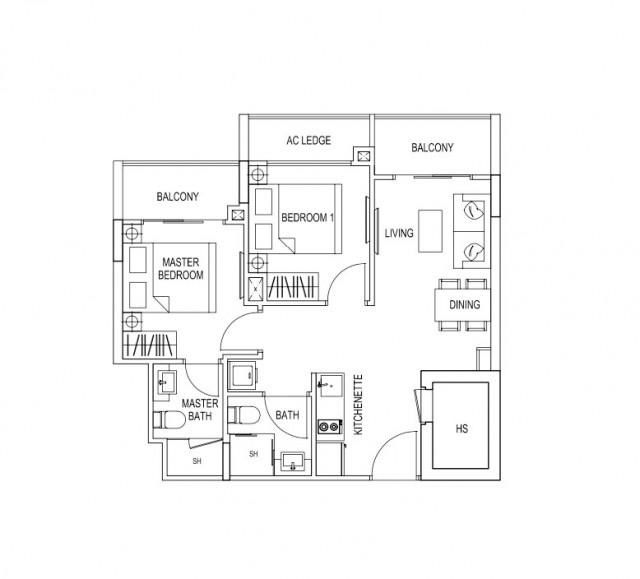 Kensington Square Apartment For Rent, $3,200, 2 Bed 2 Bath 614 sqft $5.21 psf
