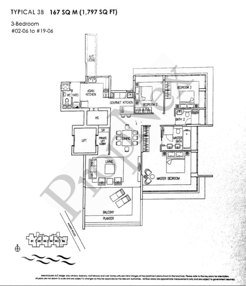 Amber Residences Apartment For Rent, $8,800, 3 Bed 3 Bath 1,798 sqft $4.89 psf