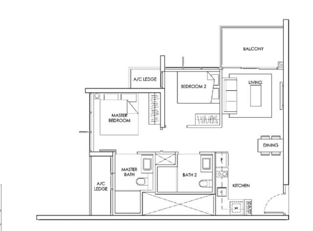 The Alps Residences Condominium For Rent, $3,700, 2 Bed 2 Bath 700 sqft $5.29 psf