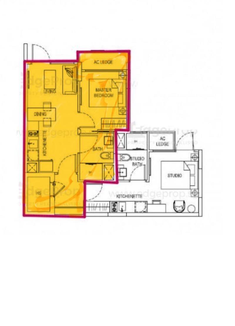 The Hillford Condominium For Rent, $2,800, 1 Bed 1 Bath 398 sqft $7.04 psf