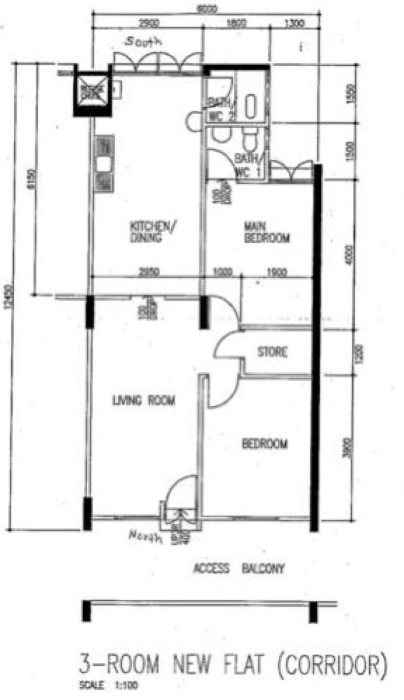 311 Hougang Avenue 5 HDB Apartment For Rent, $2,600, 2 Bed 2 Bath 731 sqft $3.56 psf