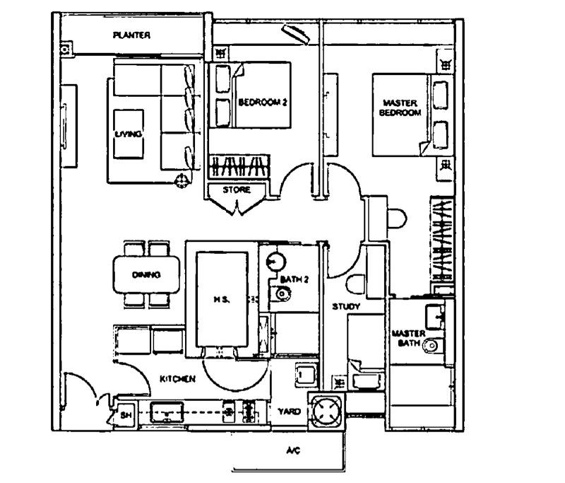 One Jervois Condominium For Rent, $5,900, 2 Bed 2 Bath 1,066 sqft $5.53 psf