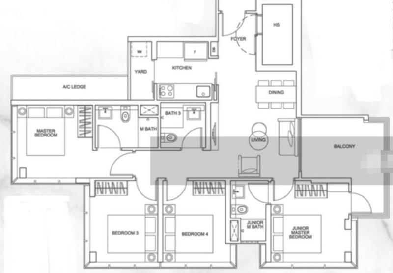 Brand new!  MINS WALK TO AJUNIED MRT Apartment For Rent, $6,800, 4 Bed 3 Bath 1,196 sqft $5.69 psf