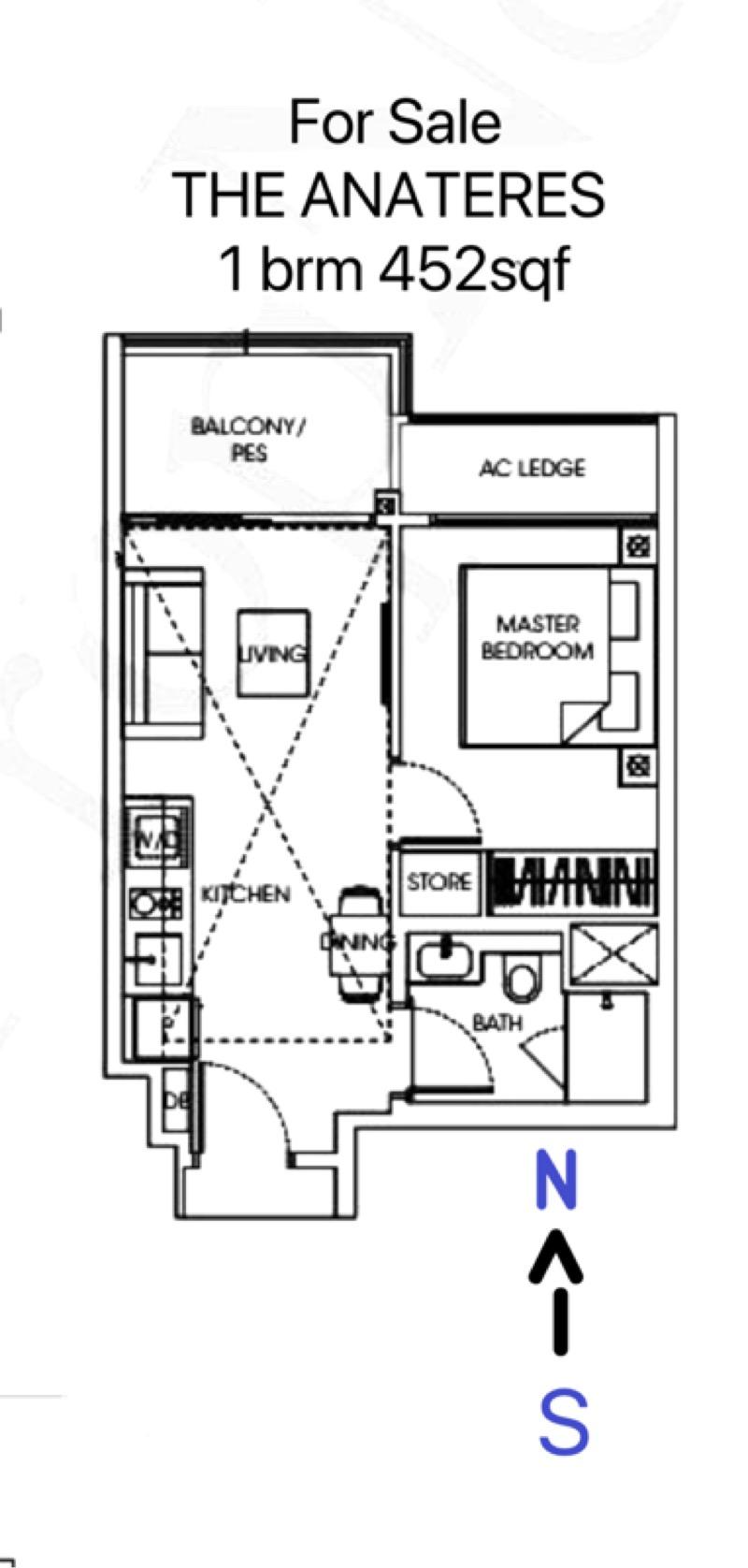 The Antares Condominium For Rent, $3,800, 1 Bed 1 Bath 452 sqft $8.41 psf