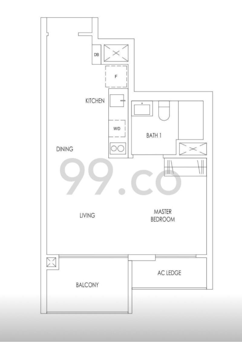 Treasure at Tampines Condominium For Rent, $2,800, 1 Bed 1 Bath 463 sqft $6.05 psf