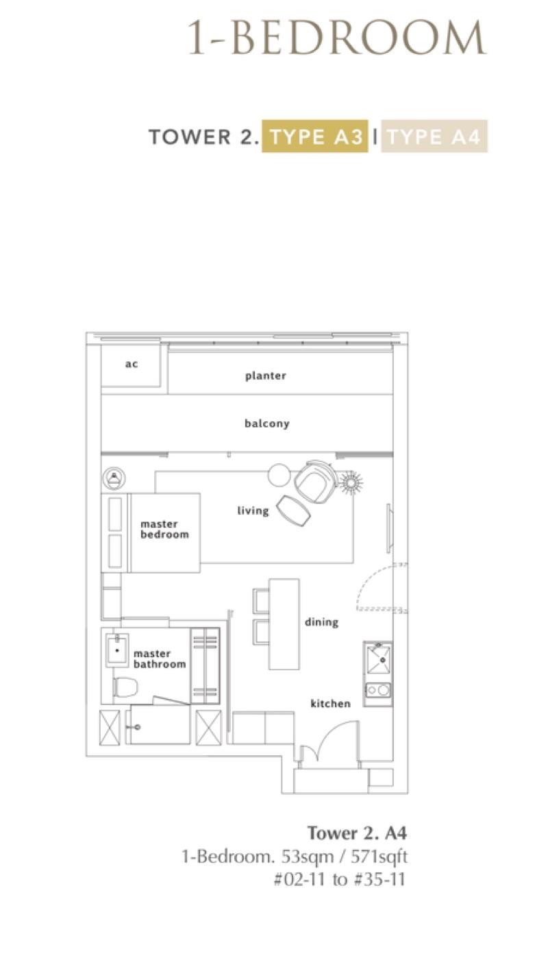 OUE Twin Peaks Condominium For Rent, $4,600, 1 Bed 1 Bath 571 sqft $8.06 psf