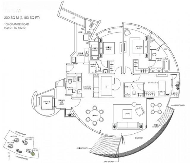 Cliveden at Grange Condominium For Rent, $12,000, 3 Bed 3 Bath 2,153 sqft $5.57 psf