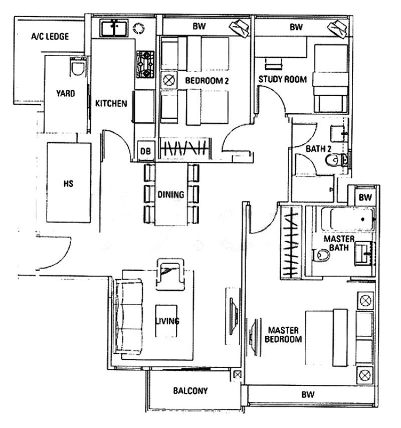 Waterford Residence Condominium For Rent, $5,900, 3 Bed 2 Bath 1,044 sqft $5.65 psf