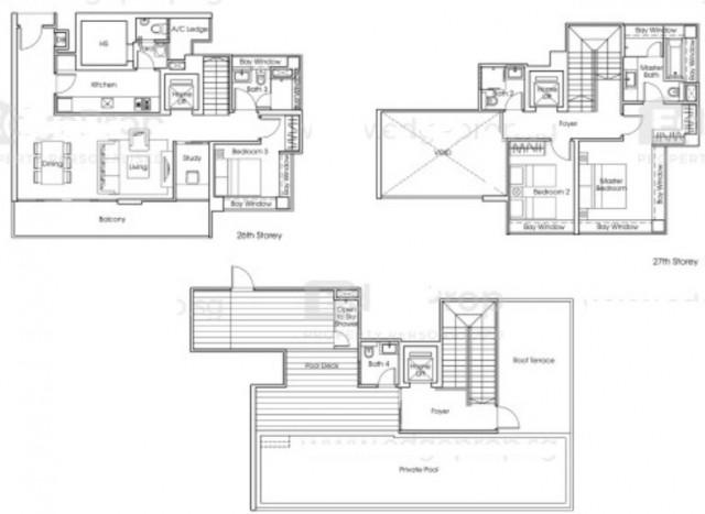 3 Study with private pool Penthse Condominium For Rent, $11,999, 4 Bed 4 Bath 3,200 sqft $3.75 psf