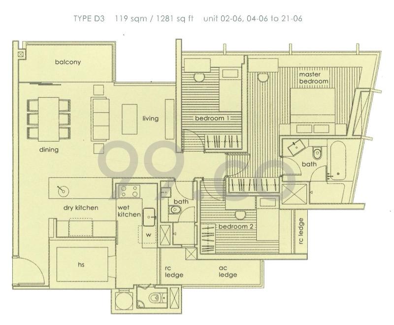 The Chuan Condominium For Rent, $6,500, 3 Bed 2 Bath 1,281 sqft $5.07 psf