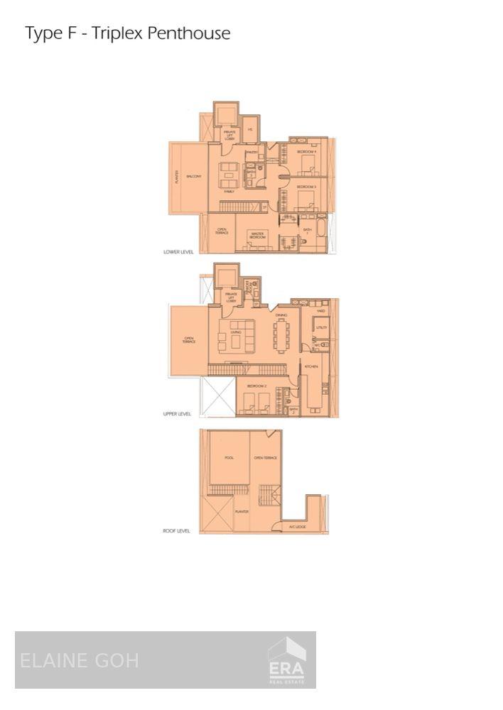 Triplex Penthouse 4 Room Balcony & Pte Pool 0.5km a C S Junior & Mrt!