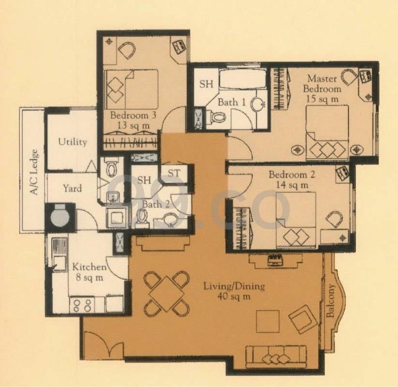 Guilin View Condominium For Rent, $4,800, 3 Bed 3 Bath 1,259 sqft $3.81 psf