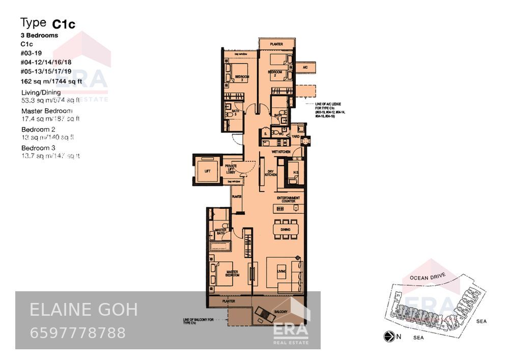 3 Room 3 Bath Reno Kitchen No Road and Pool Noise Off Balcony Seaview!