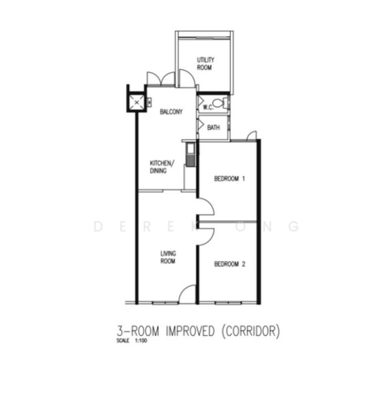 13 Lorong 7 Toa Payoh HDB Apartment For Rent, $2,800, 2 Bed 1 Bath 742 sqft $3.77 psf