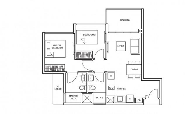 Condominium for Rent, The Glades Condominium For Rent, $3,600, 2 Bed 2 Bath 667 sqft $5.40 psf, SGD 3,600 | 99-year Leasehold