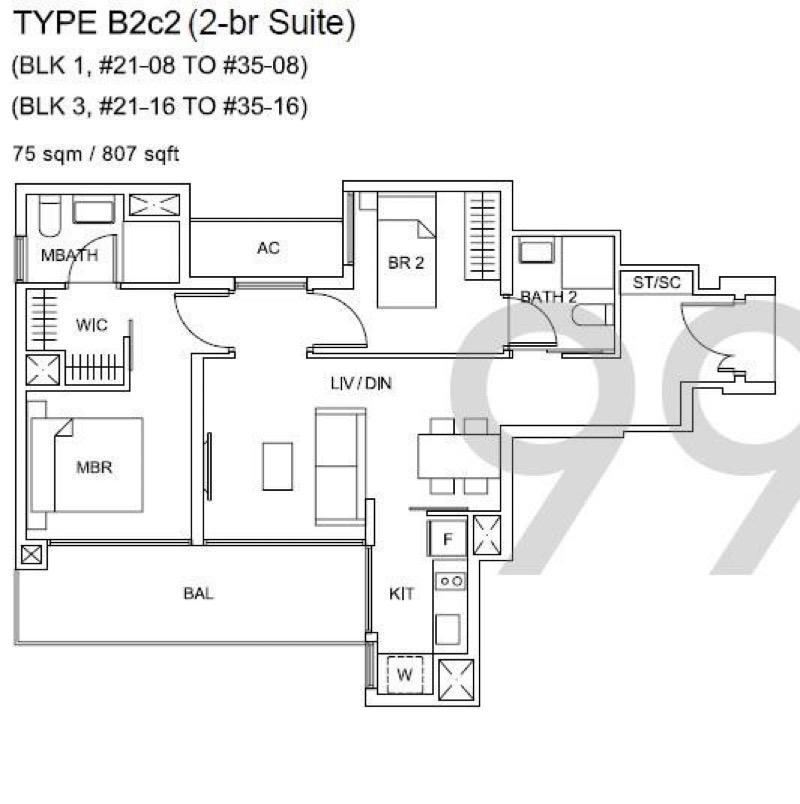 Condominium for Rent, Sky Vue Condominium For Rent, $4,300, 2 Bed 2 Bath 807 sqft $5.33 psf, SGD 4,300 | 99-year Leasehold