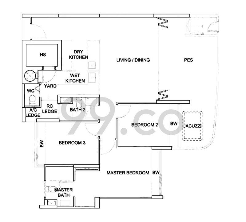 Condominium for Rent, The Lanai Condominium For Rent, $5,300, 3 Bed 3 Bath 1,324 sqft $4.00 psf, SGD 5,300