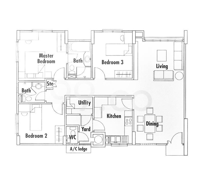 Condominium for Rent, Springdale Condo Condominium For Rent, $4,100, 3 Bed 3 Bath 1,120 sqft $3.66 psf, SGD 4,100