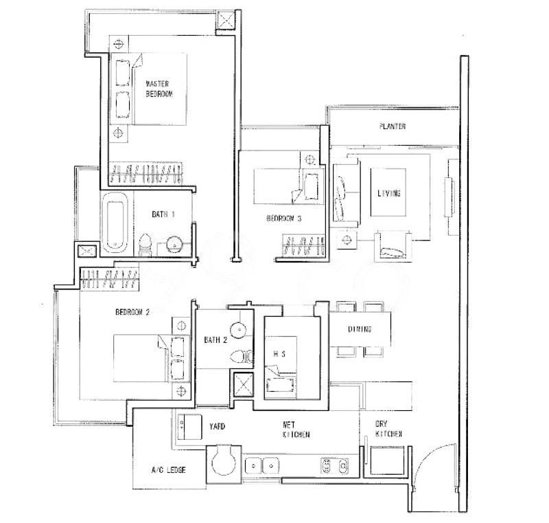 Condominium for Rent, The Quartz Condominium For Rent, $4,400, 3 Bed 2 Bath 1,044 sqft $4.21 psf, SGD 4,400