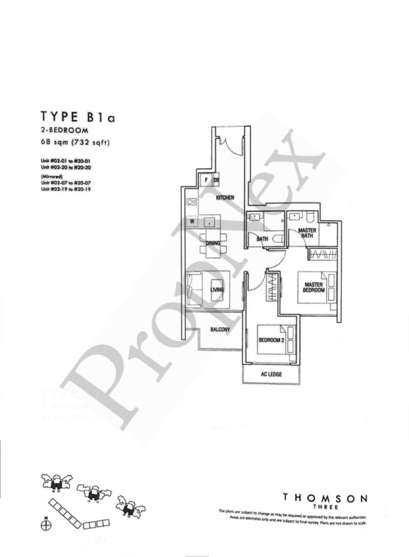 Condominium for Rent, Thomson Three Condominium For Rent, $4,000, 2 Bed 2 Bath 732 sqft $5.46 psf, SGD 4,000 | 99-year Leasehold