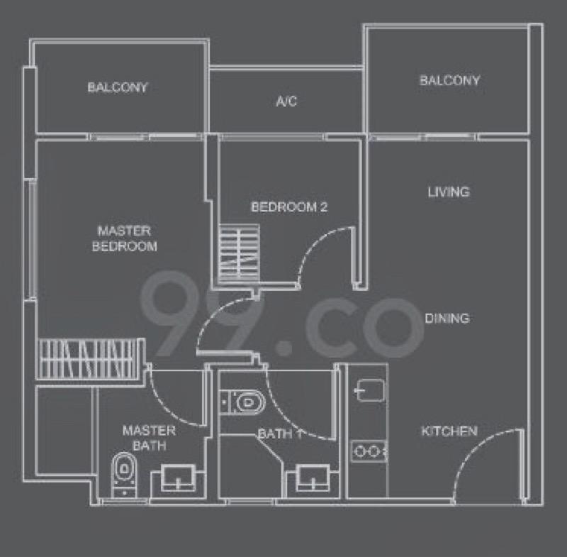 Apartment for Rent, Whitehaven Apartment For Rent, $3,800, 2 Bed 2 Bath 538 sqft $7.06 psf, SGD 3,800