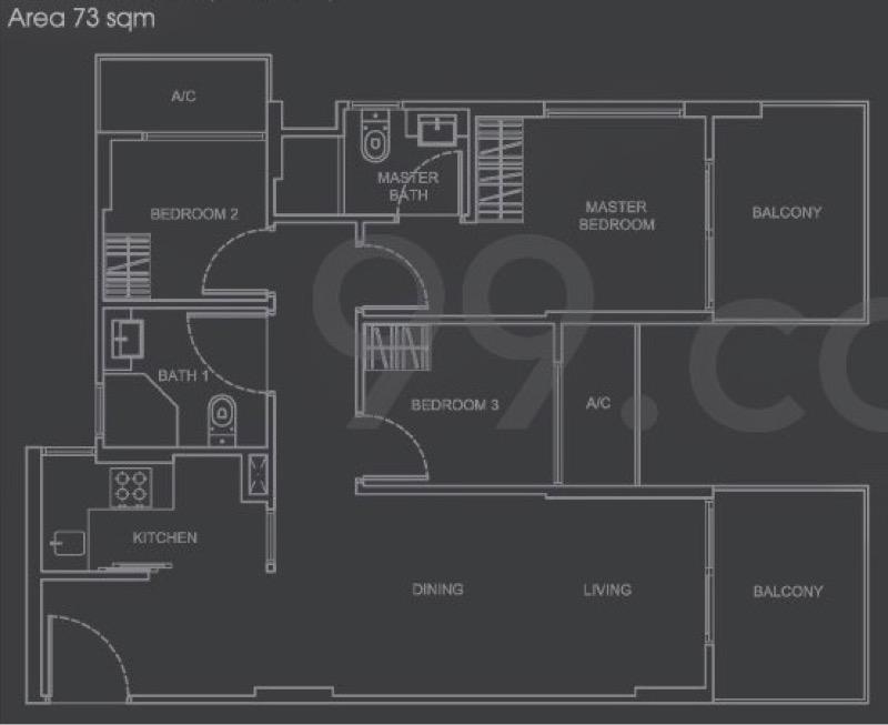 Apartment for Rent, Whitehaven Apartment For Rent, $4,300, 3 Bed 2 Bath 786 sqft $5.47 psf, SGD 4,300