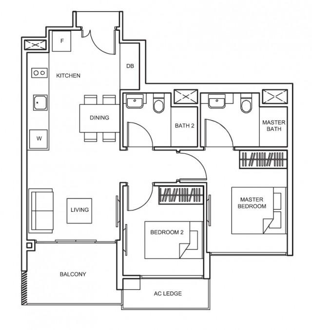 Condominium for Rent, The Glades Condominium For Rent, $4,000, 2 Bed 2 Bath 678 sqft $5.90 psf, SGD 4,000 | 99-year Leasehold