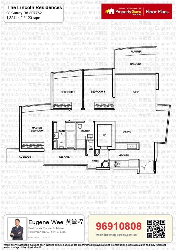 Condominium for Rent, The Lincoln Residences Condominium For Rent, $7,500, 3 Bed 3 Bath 1,324 sqft $5.66 psf, SGD 7,500 | Freehold