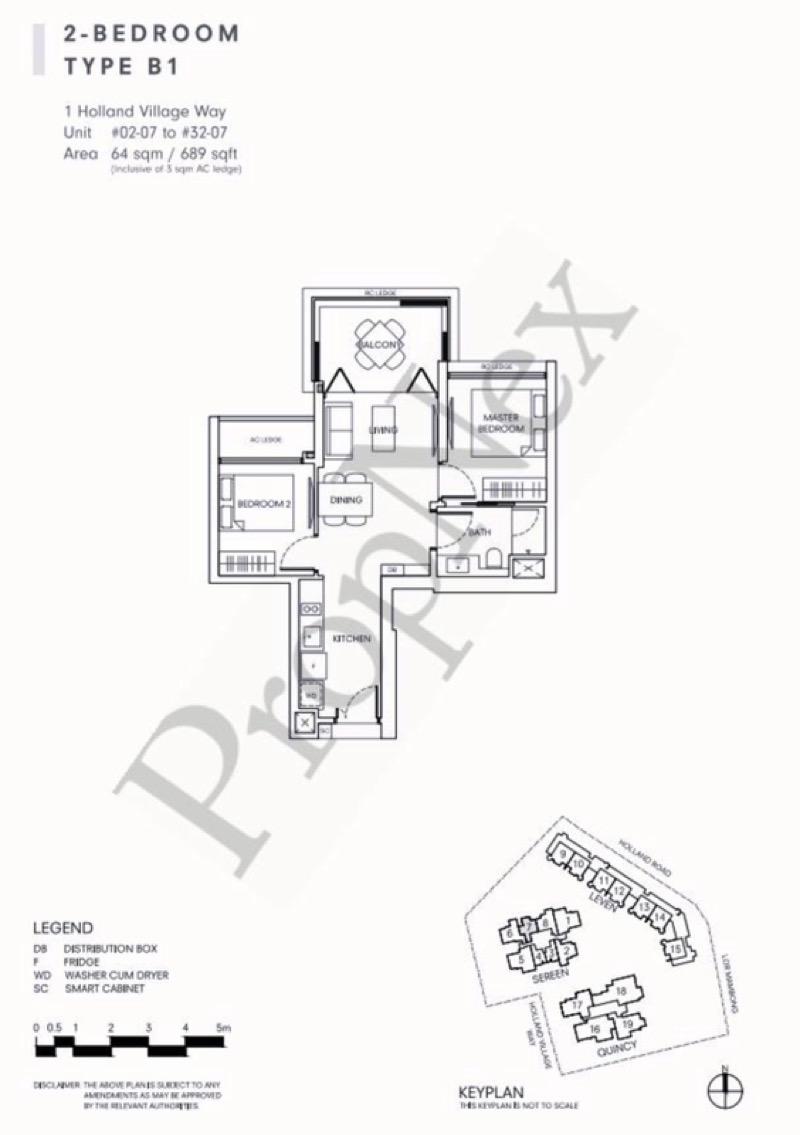 Condominium for Rent, One Holland Village Residences Condominium For Rent, $4,800, 2 Bed 1 Bath 689 sqft $6.97 psf, SGD 4,800 | 99-year Leasehold