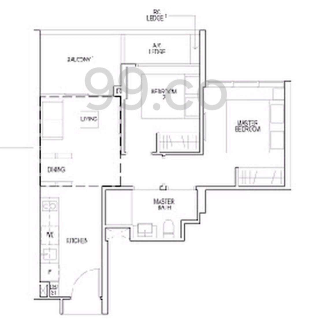 Condominium for Rent, Riverfront Residences Condominium For Rent, $3,500, 2 Bed 1 Bath 614 sqft $5.70 psf, SGD 3,500 | 99-year Leasehold