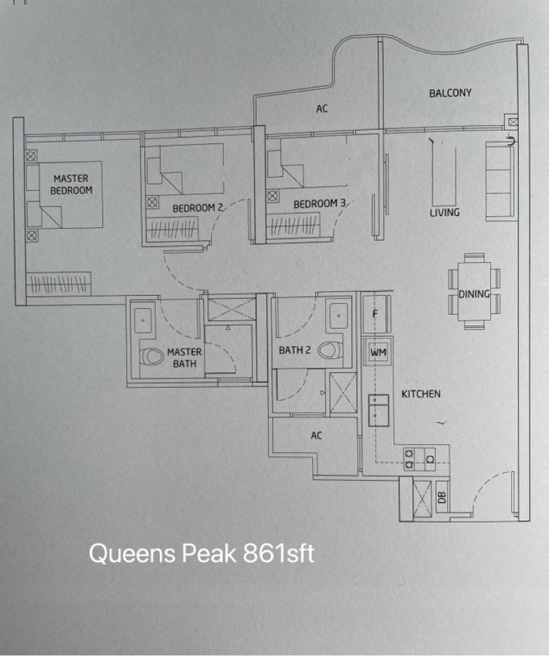 Condominium for Rent, Queens Peak Condominium For Rent, $5,600, 3 Bed 2 Bath 861 sqft $6.50 psf, SGD 5,600 | 99-year Leasehold