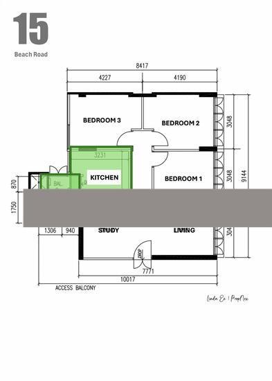 HDB Apartment for Rent, 15 Beach Road HDB Apartment For Rent, $4,500, 3 Bed 1 Bath 829 sqft $5.43 psf, SGD 4,500 | 99-year Leasehold