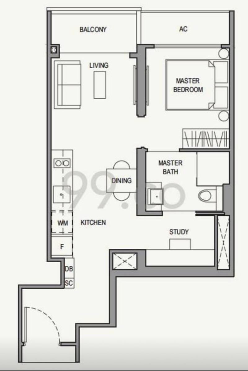 Condominium for Rent, Parc Botannia Condominium For Rent, $3,000, 1 Bed 1 Bath 506 sqft $5.93 psf, SGD 3,000