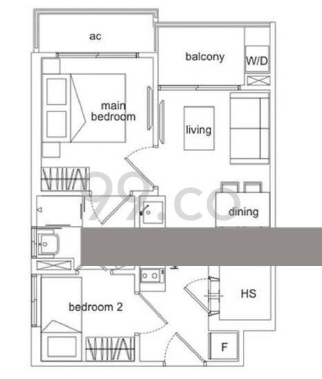 Condominium for Rent, Sims Edge Condominium For Rent, $3,300, 2 Bed 1 Bath 474 sqft $6.96 psf, SGD 3,300