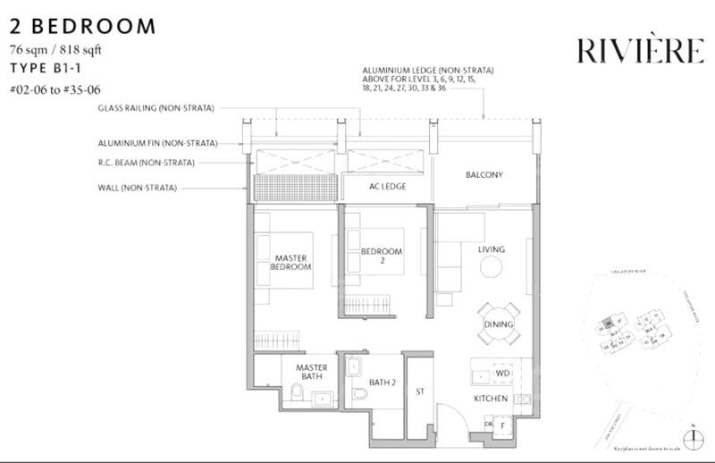 Condominium for Rent, Riviere Condominium For Rent, $6,799, 2 Bed 2 Bath 818 sqft $8.31 psf, SGD 6,799