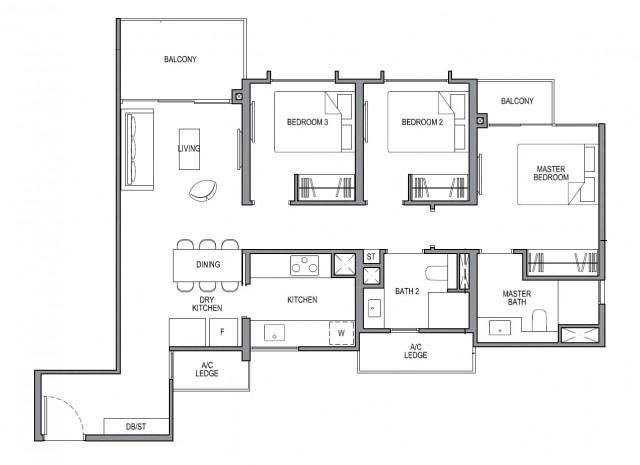 Condominium for Rent, Park Colonial Condominium For Rent, $7,100, 3 Bed 2 Bath 980 sqft $7.24 psf, SGD 7,100 | 99-year Leasehold