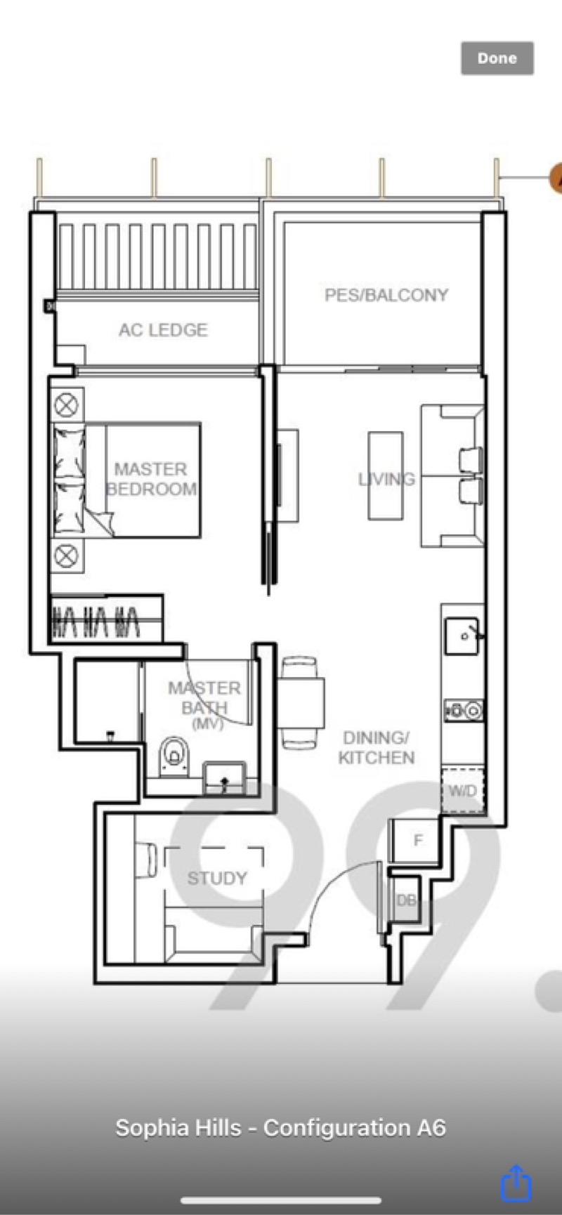 Condominium for Rent, Sophia Hills Condominium For Rent, $4,200, 2 Bed 1 Bath 570 sqft $7.37 psf, SGD 4,200