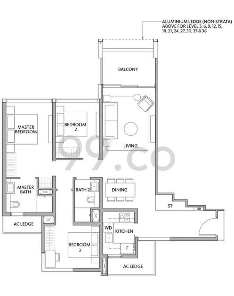 Condominium for Rent, Riviere Condominium For Rent, $9,500, 3 Bed 2 Bath 1,173 sqft $8.10 psf, SGD 9,500