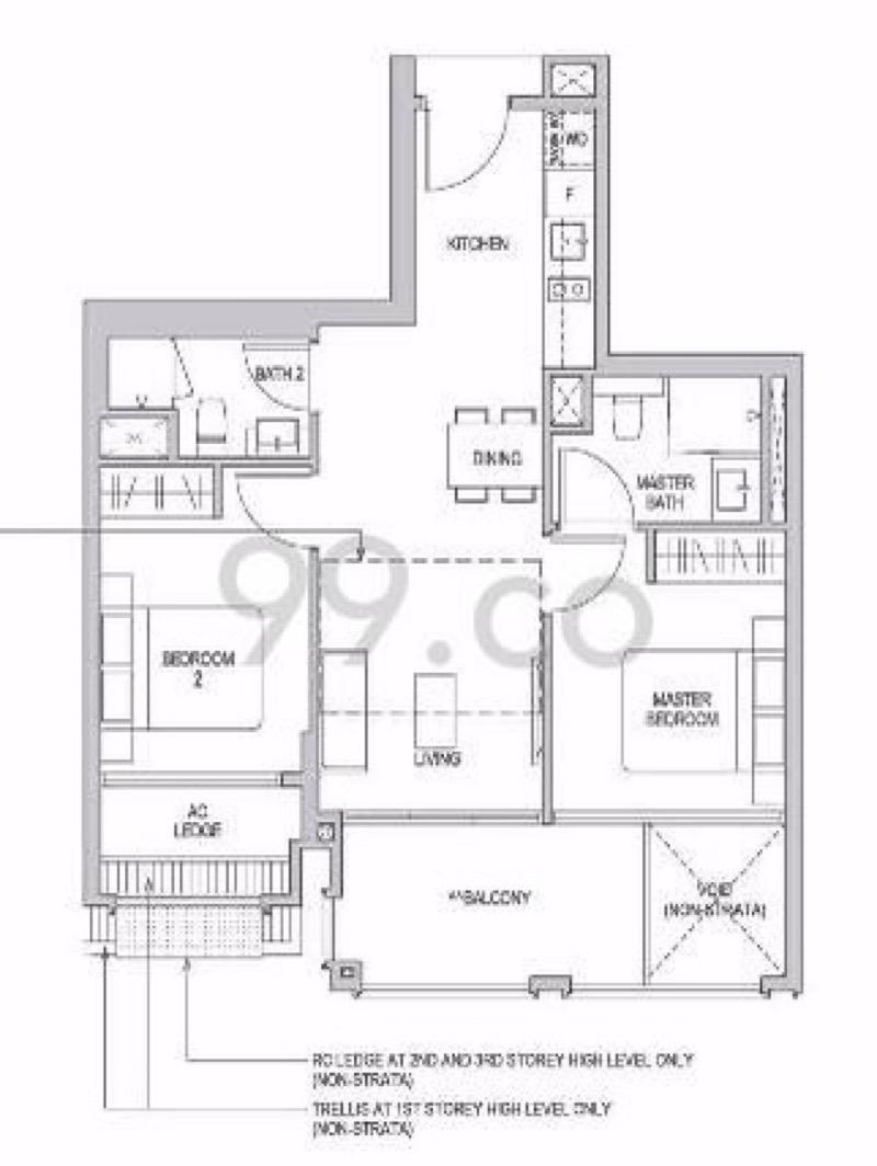 Condominium for Rent, Mayfair Gardens Condominium For Rent, $4,500, 2 Bed 2 Bath 753 sqft $5.98 psf, SGD 4,500