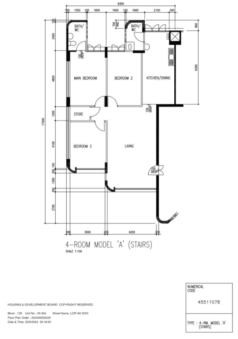 129 Lorong Ah Soo HDB Apartment For Rent, $3,500, 3 Bed 2 Bath 1,130 sqft $3.10 psf
