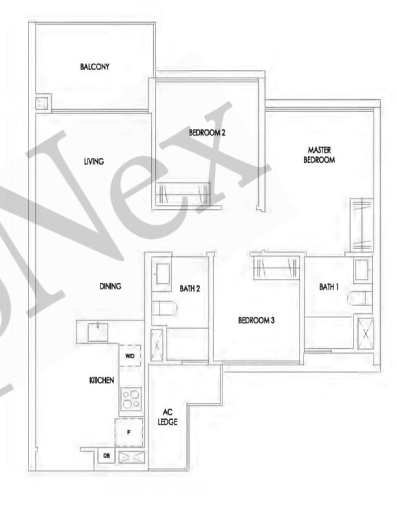 Condominium for Rent, Treasure at Tampines Condominium Room Rental, $1,580, 1 Bed 2 Bath 160 sqft $9.88 psf, SGD 1,580 | 99-year Leasehold