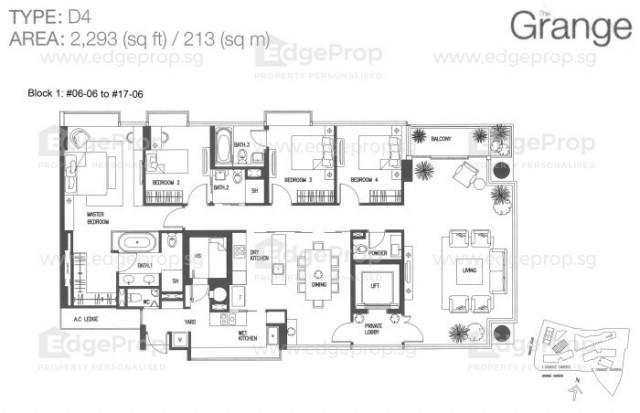 Condominium for Rent, The Grange Condominium For Rent, $13,000, 4 Bed 5 Bath 2,293 sqft $5.67 psf, SGD 13,000 | Freehold