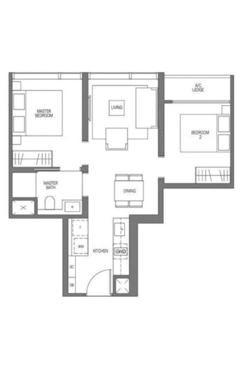 Condominium for Rent, Midtown Modern Condominium For Rent, $5,200, 2 Bed 1 Bath 592 sqft $8.78 psf, SGD 5,200 | 99-year Leasehold