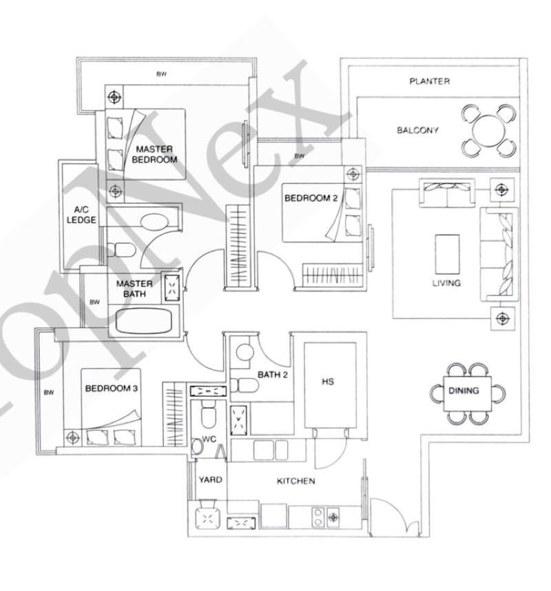 Condominium for Rent, The Vision Condominium For Rent, $7,500, 3 Bed 2 Bath 1,302 sqft $5.76 psf, SGD 7,500 | 99-year Leasehold