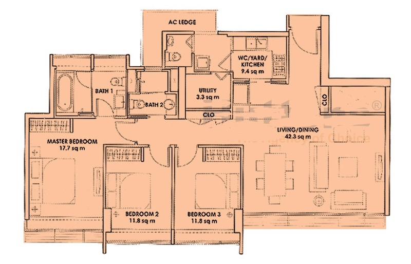 City Square Residences Condominium For Rent, $6,500, 3 Bed 2 Bath 1,216 sqft $5.35 psf