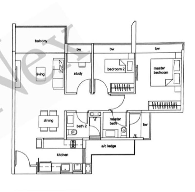 Hundred Trees Condominium For Rent, $4,300, 2 Bed 2 Bath 915 sqft $4.70 psf