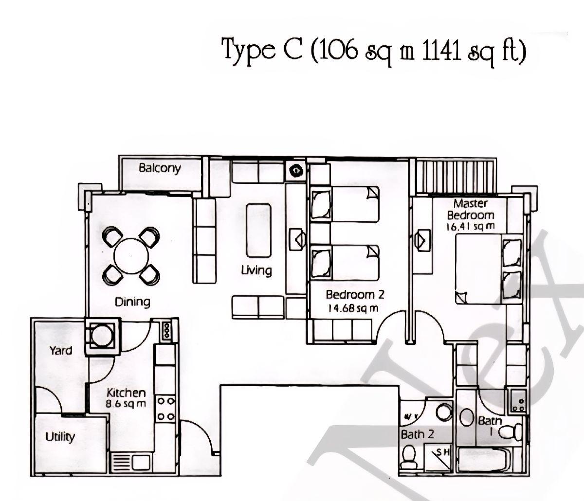 ESTELLA GARDENS Condominium For Rent, $3,600, 2 Bed 2 Bath 1,141 sqft $3.16 psf