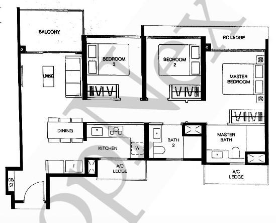 Condominium for Rent, Le Quest Condominium For Rent, $4,499, 3 Bed 2 Bath 883 sqft $5.10 psf, SGD 4,499 | 99-year Leasehold